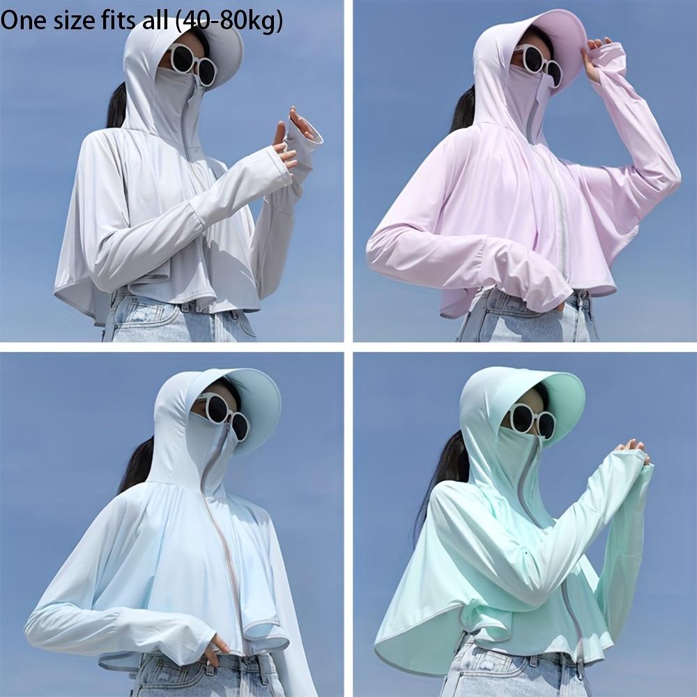 Women's sun protection hoodie, women's jacket summer sun protection clothing, outdoor hiking and cycling jacket, UV protection top, outdoor hooded mask, hooded breathable zipper jacket