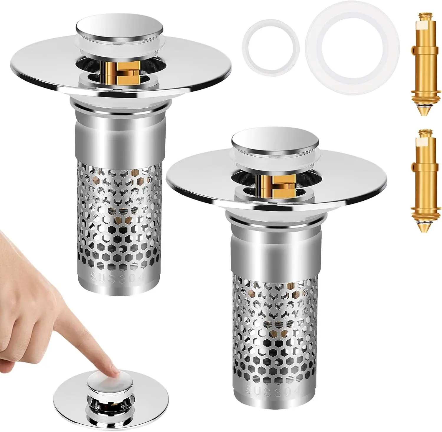 Upgrade Bathroom Sink Drain Strainer,Universal Pop-Up Sink Stopper Hair Catcher, Anti-Clog Stainless Steel Drain Filter Basket, Removable Sink Drain for Bathroom Sink Stopper Replacement