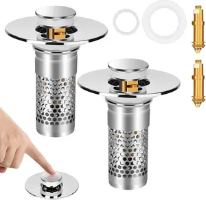 Upgrade Bathroom Sink Drain Strainer,Universal Pop-Up Sink Stopper Hair Catcher, Anti-Clog Stainless Steel Drain Filter Basket, Removable Sink Drain for Bathroom Sink Stopper Replacement