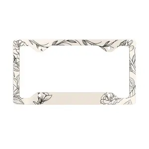 Ultra Slim Minimalist Biege Floral Line Art License Plate Frame, Cute Car Accessories, wildflower license plate frame