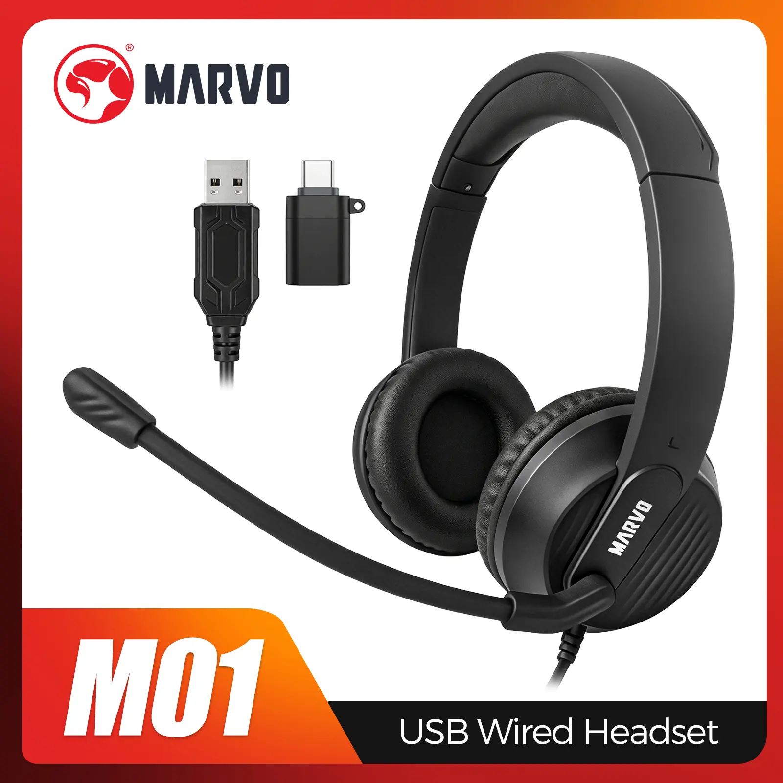 USB headset with microphone for laptops, PC headset, computer phone headset, in-line volume control and mute function, supports USB-A/Type-C ports, clear sound quality, suitable for office/home office/Zoom/Teams Wired Headphones High Quality Headphones