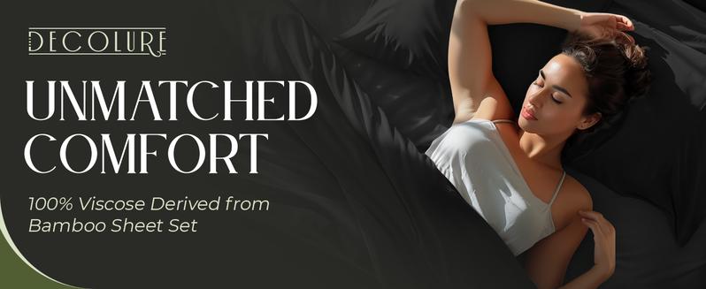 DECOLURE Bamboo Sheets 6pc Set 100% Viscose Ultra-Soft 17” Deep Pocket Double Stitching OEKO-Tex Certified Cooling Bedding for Hot Sleepers