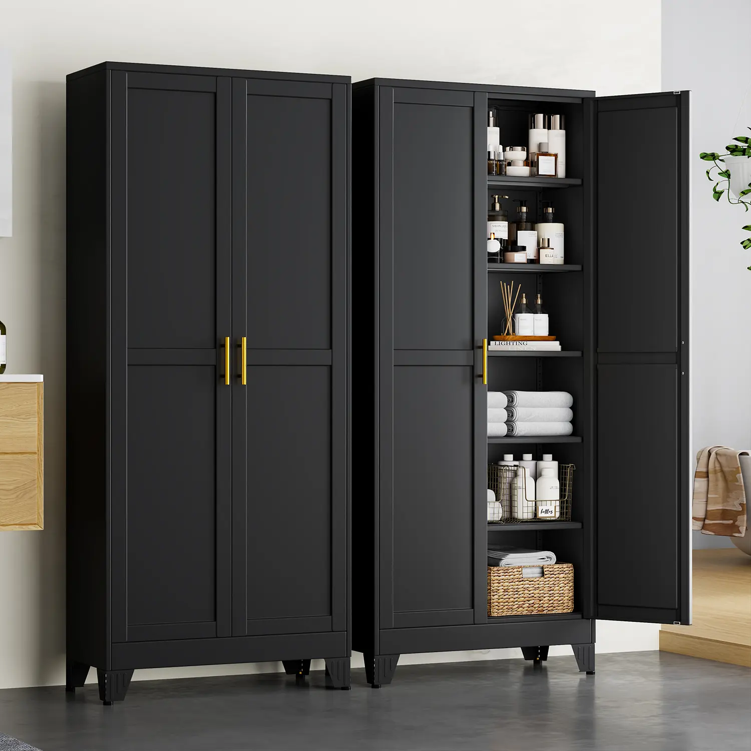 71" Heavy Duty Metal Garage Storage Cabinet with 2 Doors and 4 Adjustable Shelves, Steel Lockable Freestanding Cabinet Organizer for Home, Office, Garage, Gym, School
