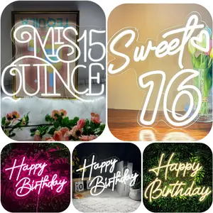 Sweet 16 Neon Sign for Wall Decor Personalized Sixteen Birthday Light Sweet 16 LED Light Sign Sweet Girl Bedroom Happy Birthday Party Wall Decor Party Gift Warm White