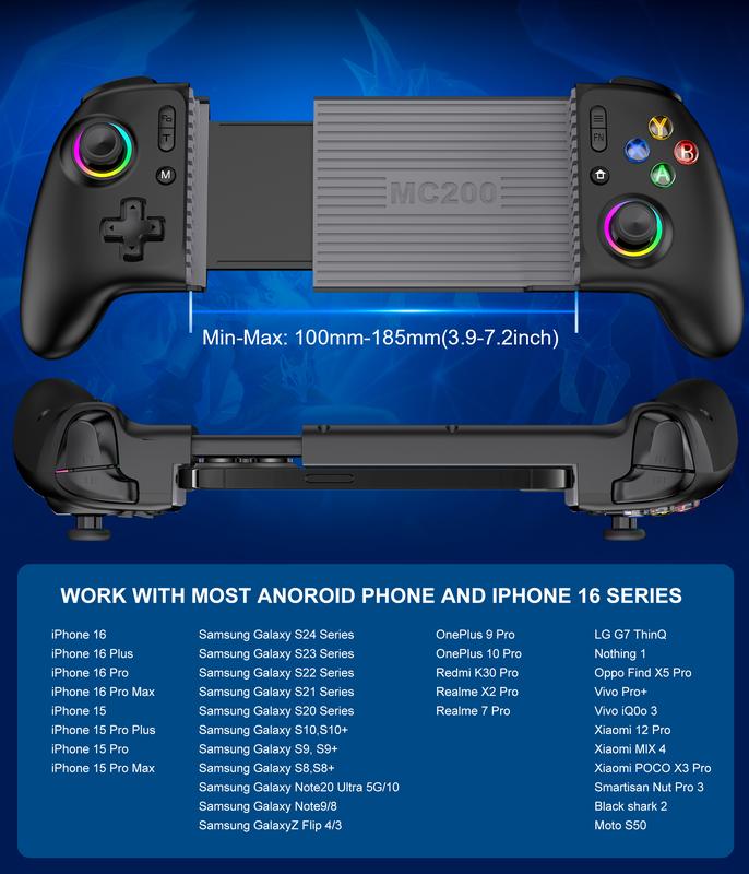 ESYWEN Mobile Gaming Controller, MC2 Phone Controller for iPhone/Android Handheld Gaming with Programmable/Hall Effect Joysticks & Analog Triggers/Adjustable Light/Turbo ESYWEN Mobile Gaming Controller, MC2 Phone Controller for iPhone/Android Handheld Gaming with Programmable/Hall Effect Joysticks & Analog Triggers/Adjustable Light/Turbo