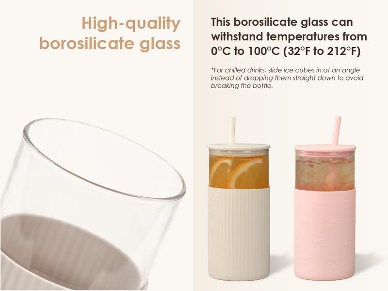 Sandjest 20oz Glass Tumbler with Silicone Sleeve & Straw, Ideal for Hot & Cold Drinks Smoothie Iced Coffee, Aesthetic Cup for Valentine Gift for Women