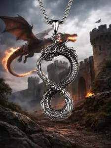 The Armored Kingdom Dragon Eternal Coil Necklace, Stainless Steel Long Chain & Link Design, Daily Wear Fashion Costume Jewelry Accessory
