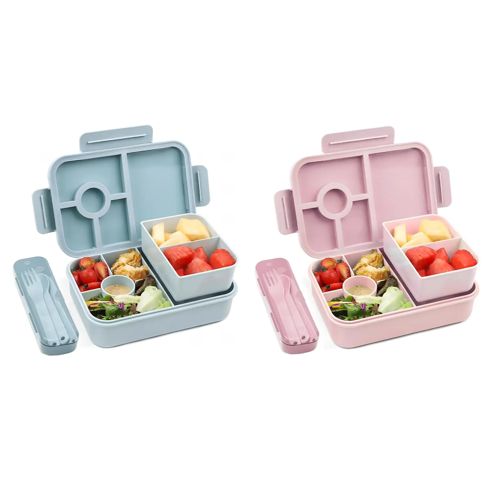 Bugucat Kids Lunch Box 1300ML 2-Pack, Compartment Bento Box with Cutlery Set, Reusable Food Container for Kids & Adults, Breakfast Snack Box for Boys and Girls, BPA-Free, Blue Pink