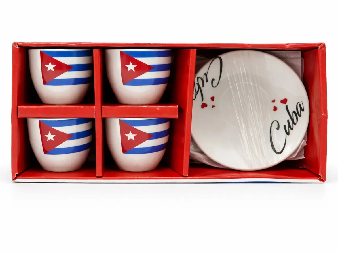 Bene Casa Authentic Cuban Espresso Cups Set - 4 Mugs & Saucers, Coffee Drinkware, Cafecito Kitchenware for Cuban Coffee Lovers, Gift Box Included