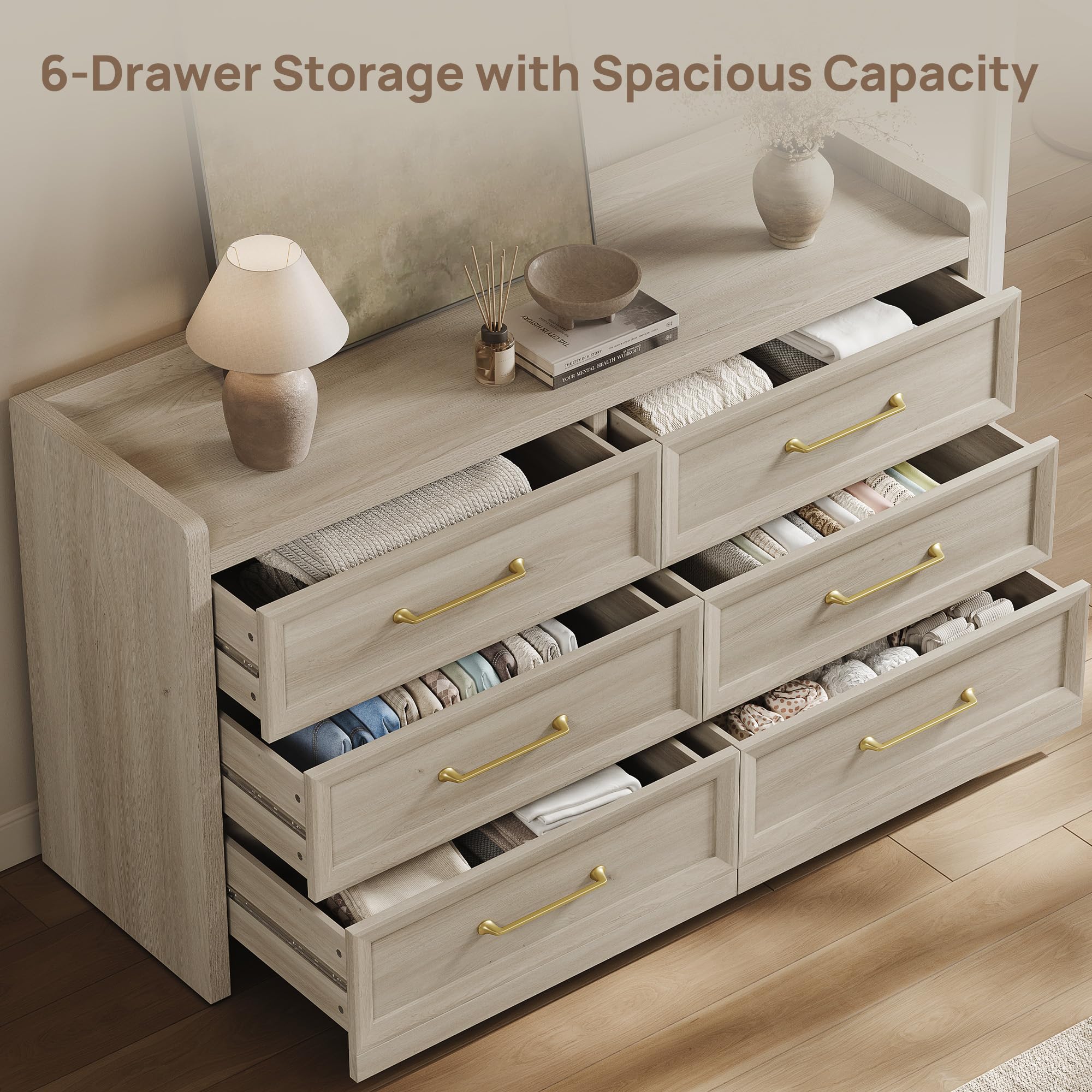 SICOTAS 6 Drawer Dresser for Bedroom-56.4" Extra-Wide Wooden Chest of Drawers with Large Storage, Long Dresser TV Stand with Drawers, Farmhouse Closet Dressers for Nursery Living Room SICOTAS 6 Drawer Dresser for Bedroom-56.4" Extra-Wide Wooden Chest of Drawers with Large Storage, Long Dresser TV Stand with Drawers, Farmhouse Closet Dressers for Nursery Living Room