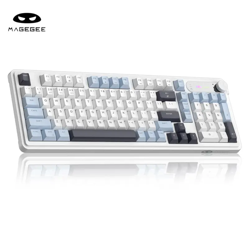 MageGee GK960 Wireless Gaming Keyboard - 98-Keys RGB Lighting, 3-Way Modes (BT 2.4G, Wired, Wireless), Mechanical-Feel with Rotary Knob, Battery-Included Gaming PC Accessories, Colorful Mechanical Gift Ideas for Gamers