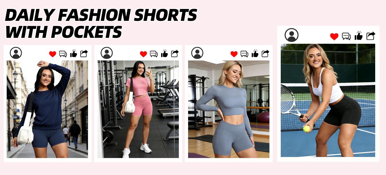 CHRLEISURE 4PCS Biker Shorts Women with Pockets High Waisted Workout Gym Running Yoga Shorts