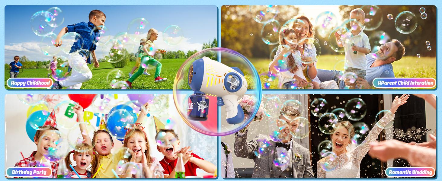 Eagle Stone 2 Pack Bubble Machine, Automatic Light Up Bubble Blower with 4 Bottles 10 Bags Refill Solution, Bubble Toys, Wedding Birthday Valentine's Day gift