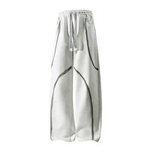 Men’s spring split-color design straight-leg pants; loose, casual athletic sweatpants for teens; versatile wide-leg long pants with a graphic line design; drawstring elastic waistband; soft, comfortable fabric; suitable for everyday wear. summervibes