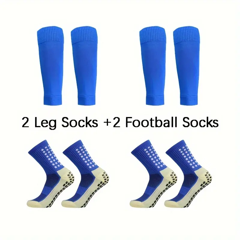 Non Slip Soccer Grip Socks & Leg Sleeves Set, Breathable Athletic Sports Socks for Football Basketball
