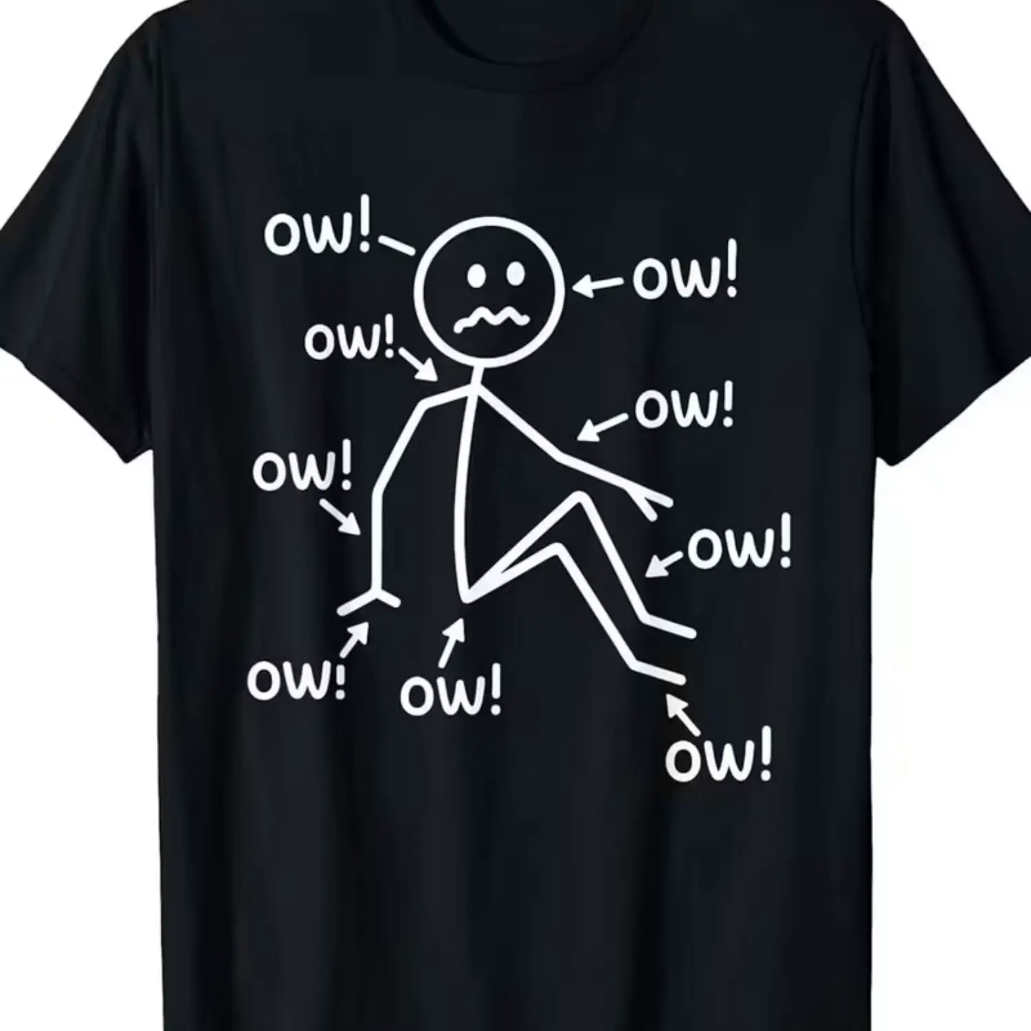 "Unisex Plus-Size Chronic Pain Awareness T-Shirt – Soft Crew-Neck with Smiling 'Ow' Character and Fibromyalgia Design – Comfortable Daily Wear and Thoughtful Gift for Fibromyalgia Patients"