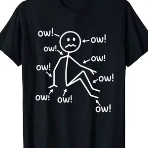 "Unisex Plus-Size Chronic Pain Awareness T-Shirt – Soft Crew-Neck with Smiling 'Ow' Character and Fibromyalgia Design – Comfortable Daily Wear and Thoughtful Gift for Fibromyalgia Patients"