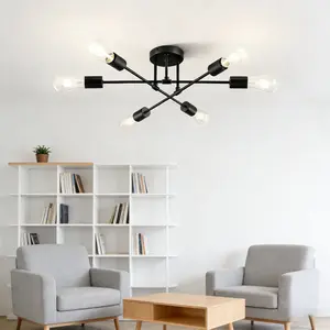 Set of 6 Black Industrial-Style Semi-Flush Ceiling Lights With A Minimalist Crisscross Design Versatile for Multiple Applications Complete Accessories Included Installation Hardware not Included Compatible With Any Light Source Create A Personalized lamp