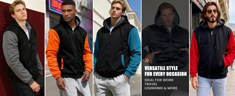 ZITY Men’s Sherpa-Lined Full-Zip Hoodie – Heavyweight Thermal Fleece Winter Jacket (Black/Gray)