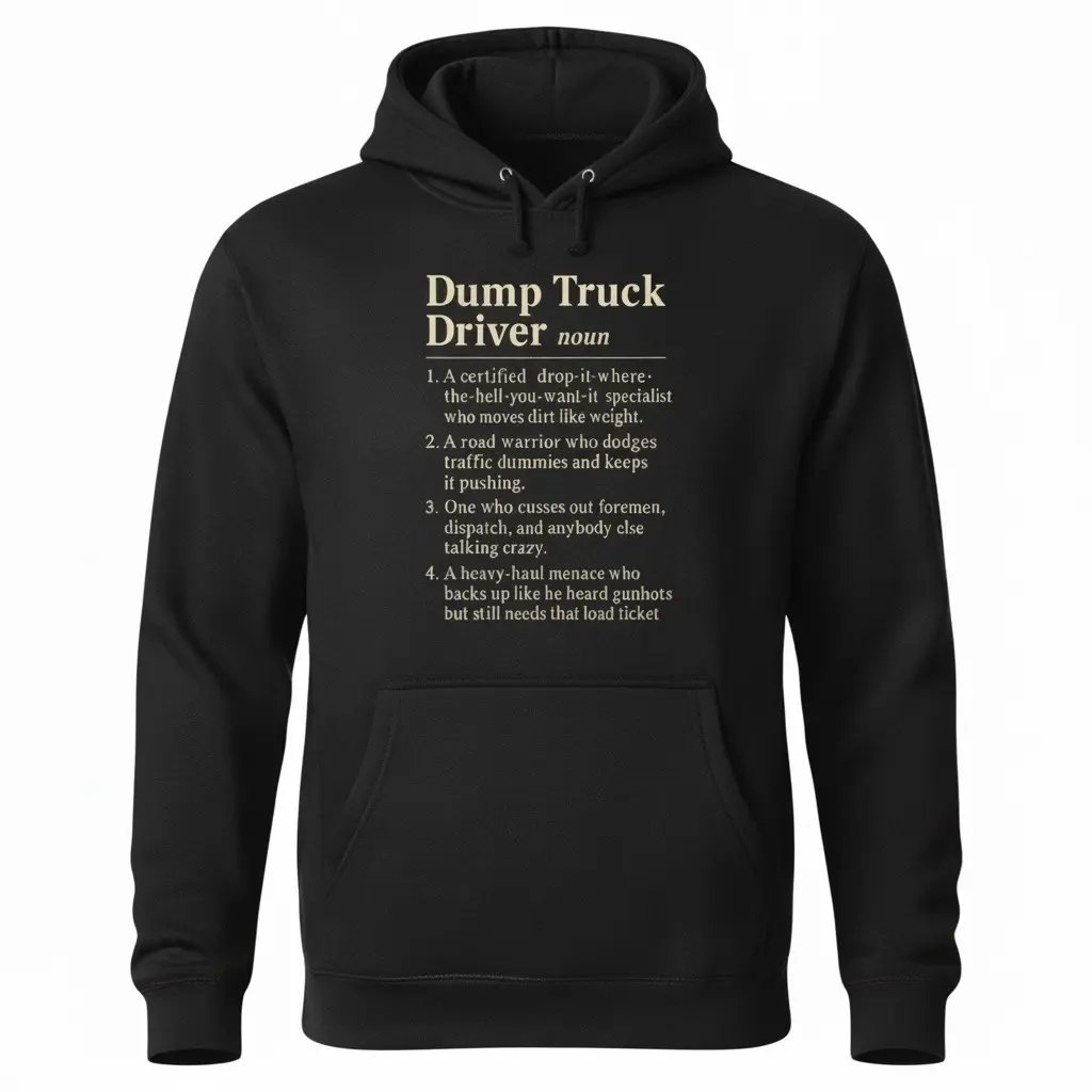 Dump Truck Driver Definition Hoodie – Unisex Heavyweight 420 GSM Fleece Lined Pullover, Premium Cotton Blend Workwear Sweatshirt