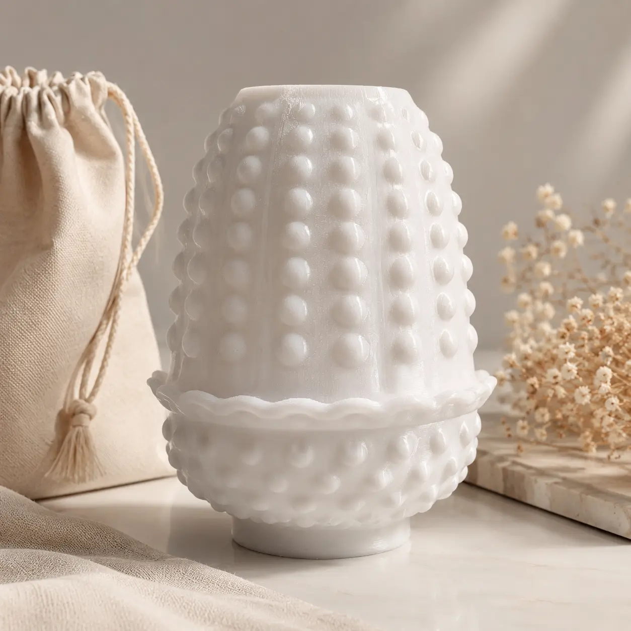Vintage-Inspired Hobnail Dot Plastic Fairy Lamp - 3D Printed, Lightweight, Minimalist White LED Decorative Farmhouse Artificial Tea Light Candleholder, Room Decor Ornament, Ideal Birthday Gift