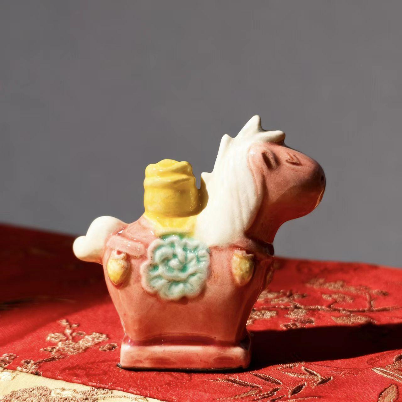 [Handmade Ceramic Horse Figurine Collection] Multi-Color Eastern Blessing Home Decor (Blooming Luck/Prosperity/Soaring/Emerald/Scarlet Ambition) Kiln-Changed Fortune Figurine for Living Room/Office/Gifts SpringStatements