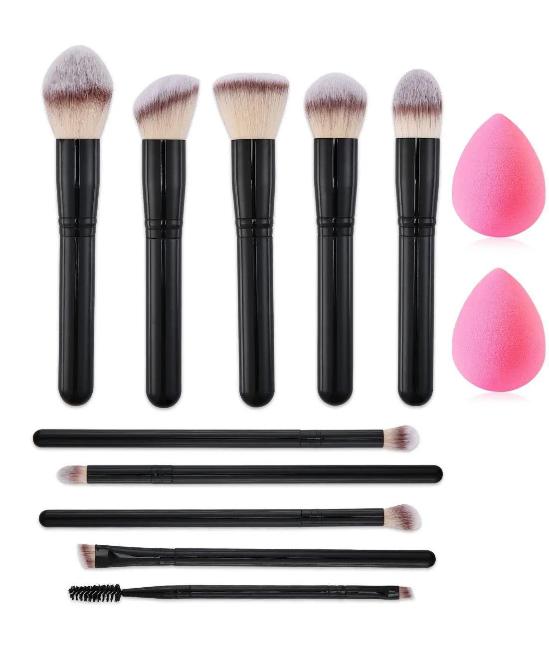 10pcs Makeup Brushes Set, Professional Foundation Eyeshadow Concealer Blush Powder Bronzer Applicator, 2 Pc Makeup Sponges