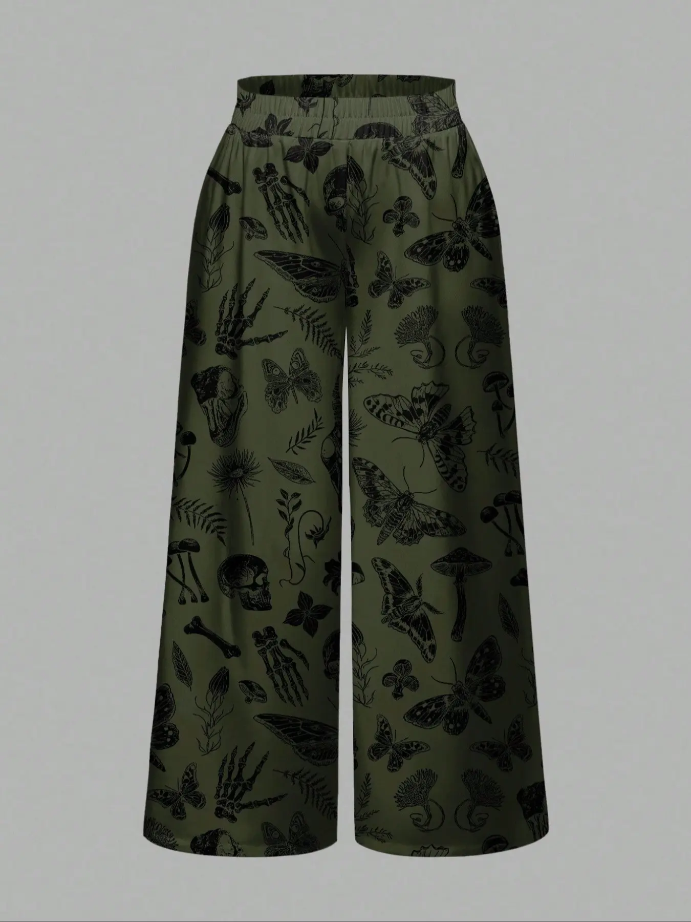 Gothic Plus Size Loose Woven Casual Streetwear Pants with Skull, Snake and Insect Patterns, Fashionable Casual Bottom for Women