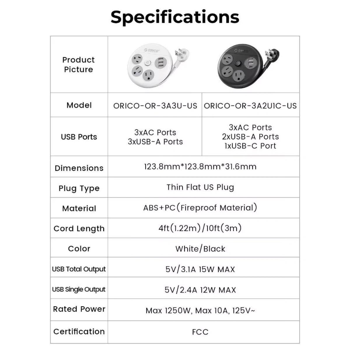 ORICO Travel Power Strip, Travel Essentials, Travel Extension Cord with 3 Outlets 3 USB Ports, 4FT Wrapped Around Extension Cord for Travel Cruise Ship Beach Vacation Essentials White-OR