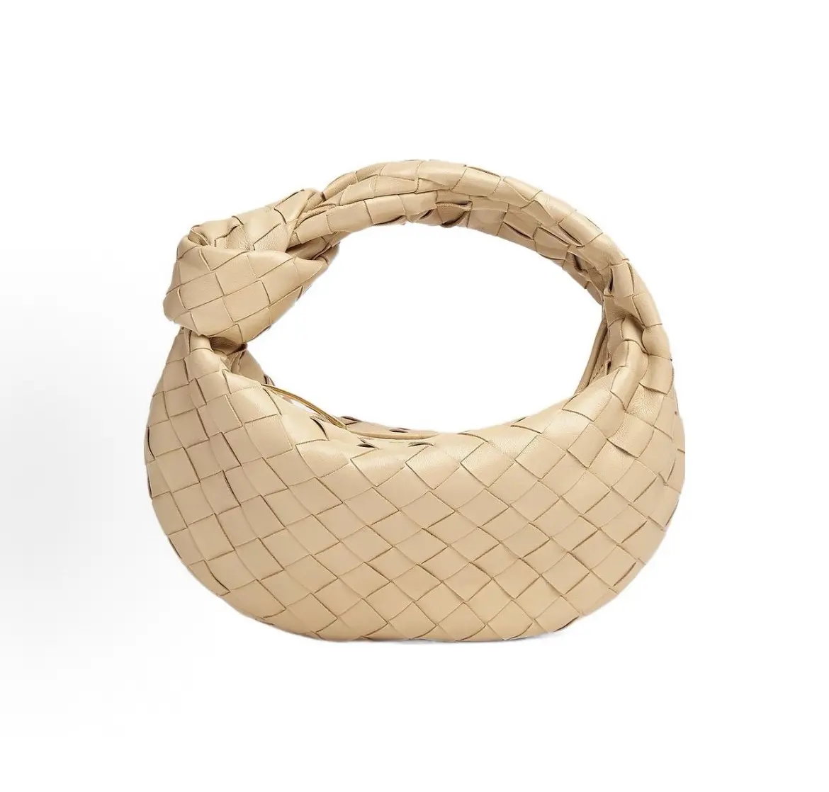 Pre-owned BOTTEGA VENETA Mini Jodie Top Handle Handbag, Milk Tea Beige Intrecciato Knotted Design, Excellent Condition with Flap