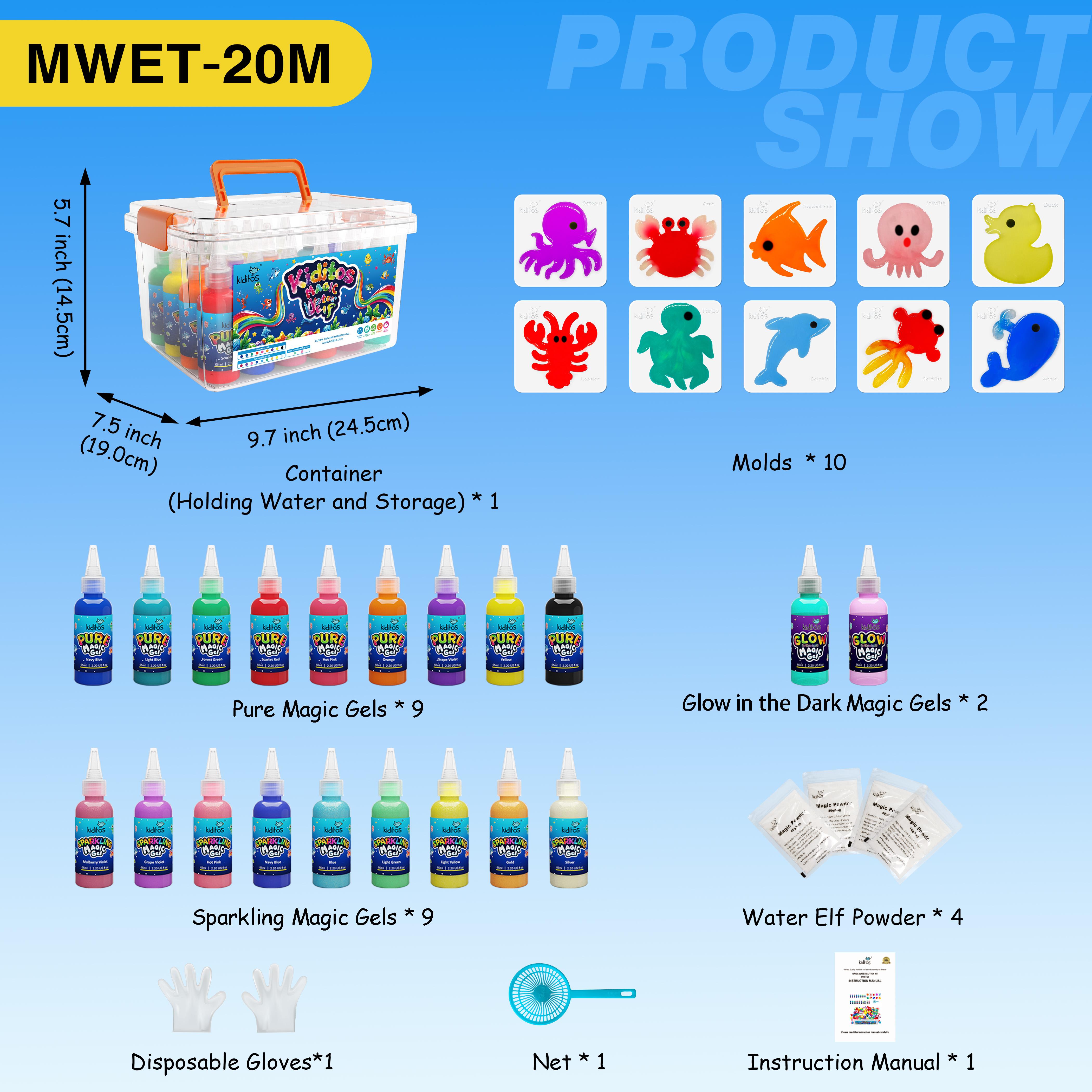 Kiditos Magic Water Elf Toy Kit with Magic Gels and Shaping Molds – Spark Creativity, Perfect for Holiday Presents, Birthday Surprises, Party Tokens, and Engaging Family STEM Activities.