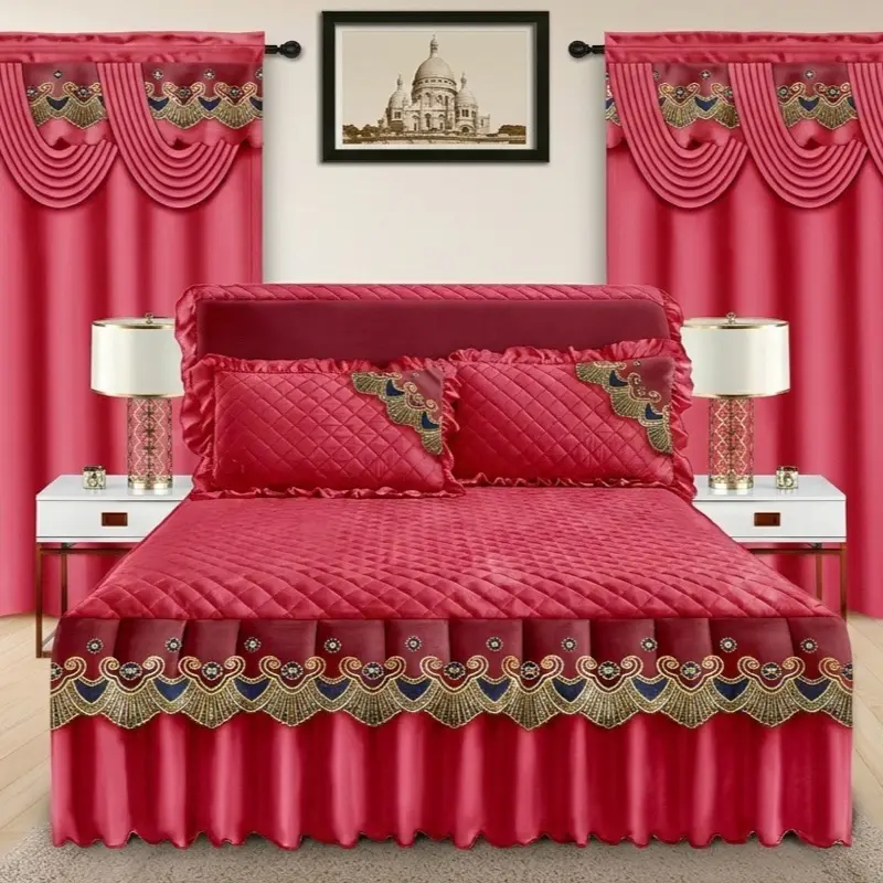 5 Piece Deep Pink Bedroom Set New Sheet Bedding with Matching Curtains for Cozy Home Decor Complete Set with Red Bedding and Coordinating Curtains