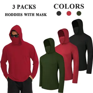 3  PACKS  Men's Athletic Hoodies Long Sleeve Fishing Shirts for Men Hooded   Set with Face Mask Activewear Running SpringFresh