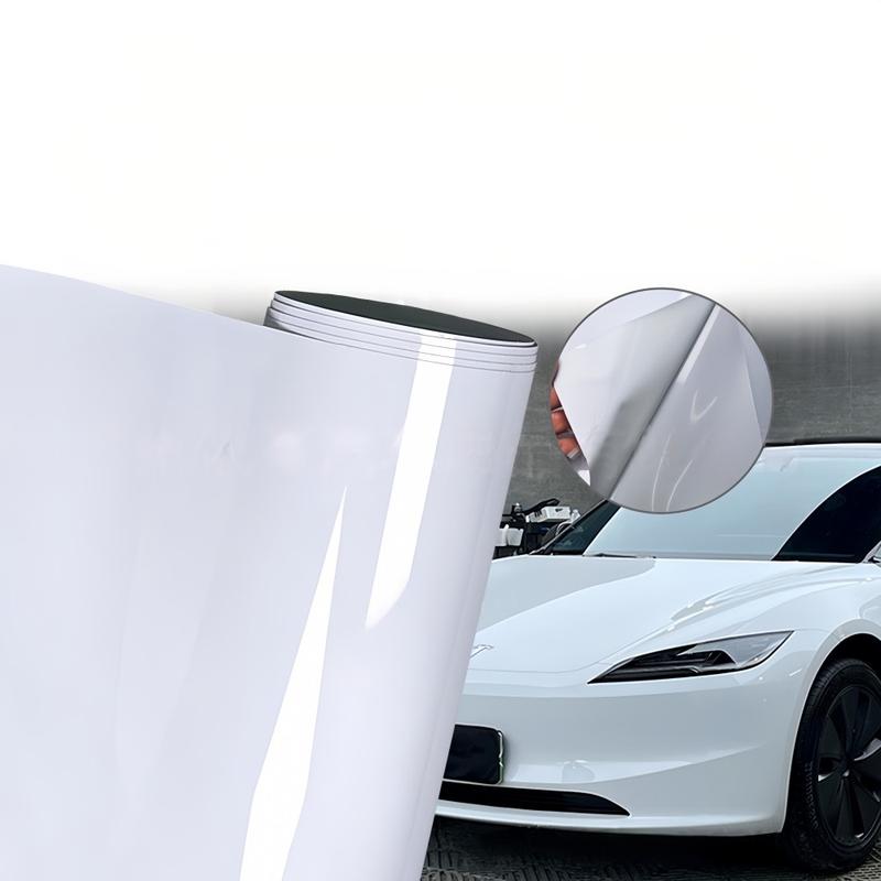 FONESO Super Glossy Car Body Sticker with Cutter and Hand Tool Kit, 60 x 8 inch Car Vinyl Film Wrap Protector Sticker, 5 FT x 1 FT Self-Adhesive Air Bubble Free Easy to Install, Universal For All Cars SUVs Sedan Coupe Truck Pickup Bike Motorcycle - White