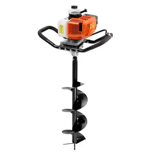 Post Hole Digger Gas Powered, 63CC 2400W Earth Auger, Gas Auger with 8' Auger Drill Action Design Bits & 1 Extension Rod, Post Fence Hole Digger for Farmland Garden Plant, Orange+Black
