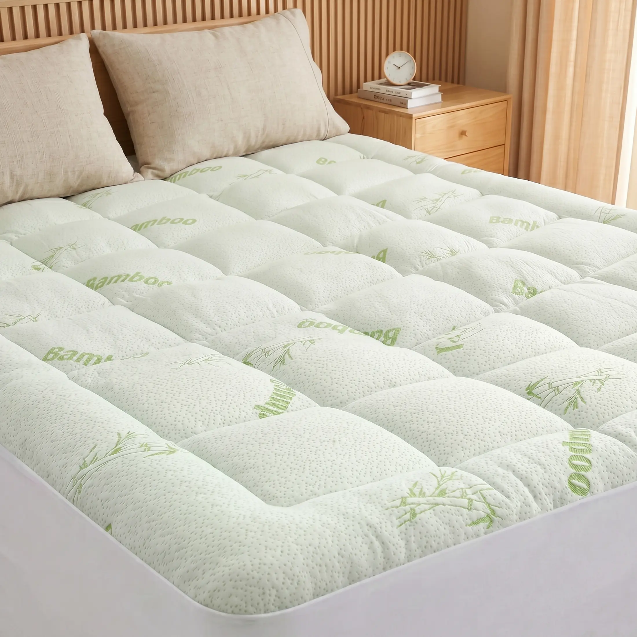 Ultra Soft Mattress Topper，Viscose Made from Bamboo Pillow Top Mattress Pad，Naturally Cooling for Hot Sleepers, Mattress Toppers, Bamboo Topper Mattress