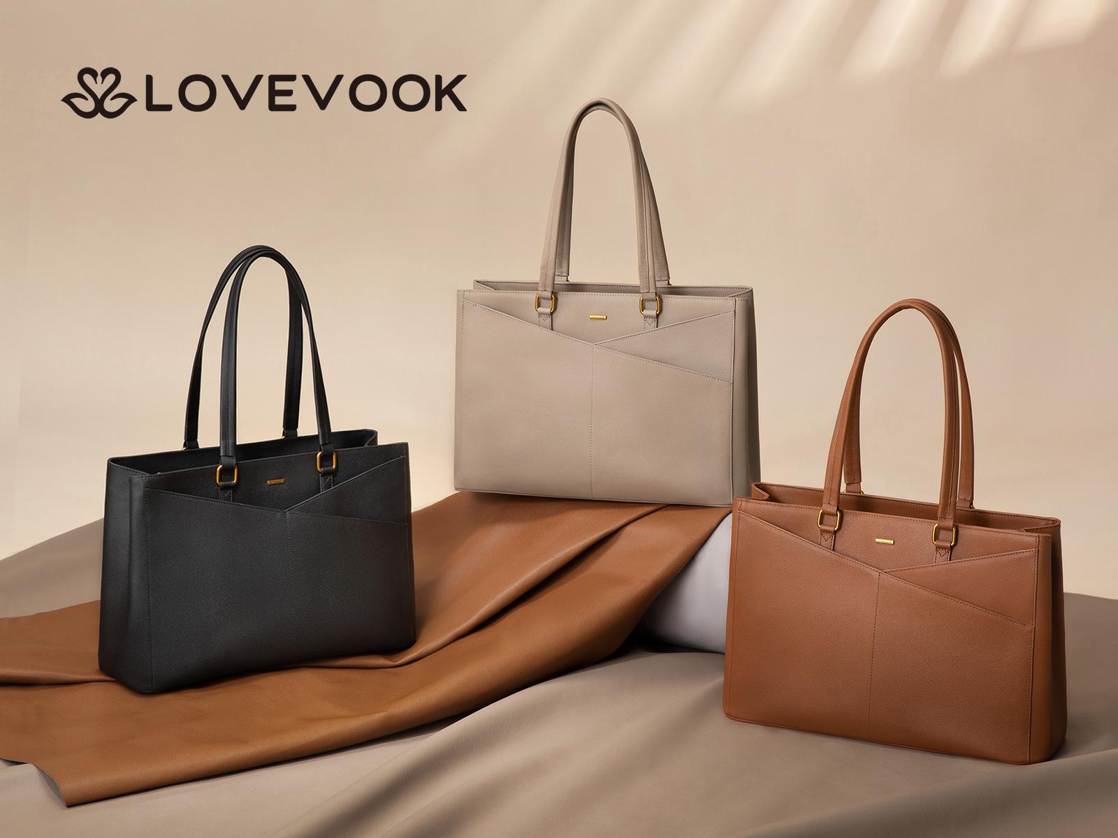 【Valentine's Day Gift】LOVEVOOK ELEVATE Series Top-Grain Leather Tote--100% Cowhide Casual Commuter Bag with V-Neck Design & Laptop Compartment Perfect for Office & Business Travel TikTokShopJumpstartSale