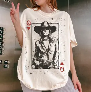 Comfort Colors Western Valentine Cowgirl Shirt, Queen of Hearts Card Western Hearts Tee, Valentines Shirt