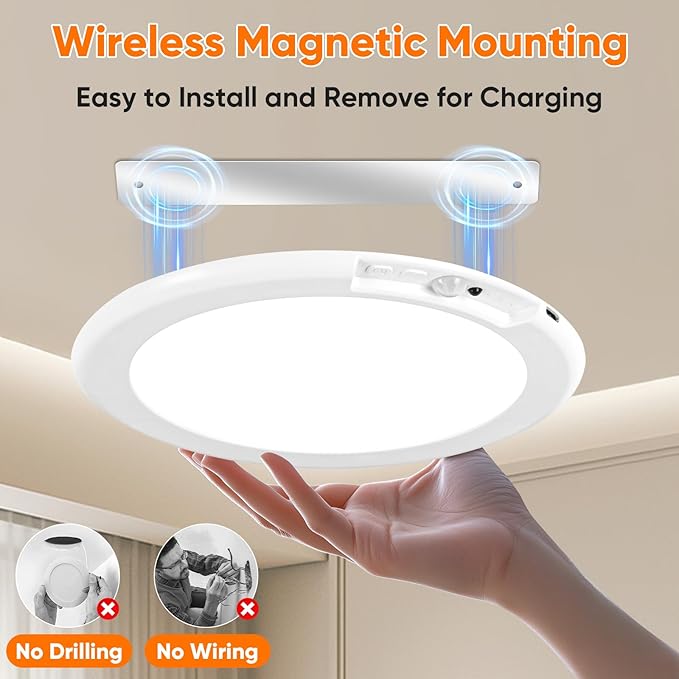 Rechargeable Motion Sensor Ceiling Light with Remote - Magnetic Wireless Ceiling Light Battery Powered for Closet Shower Stairs Shed Hallway Porch Patio ect