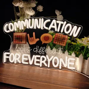 Communication Looks Different For Everyone Neon Sign Autism Awareness Wall Decor Mental Health Support Neurodiversity Celebration Light Up Sign For Classroom Therapy Office Sensory Room Gift For Teachers Special Education Students Home Decor