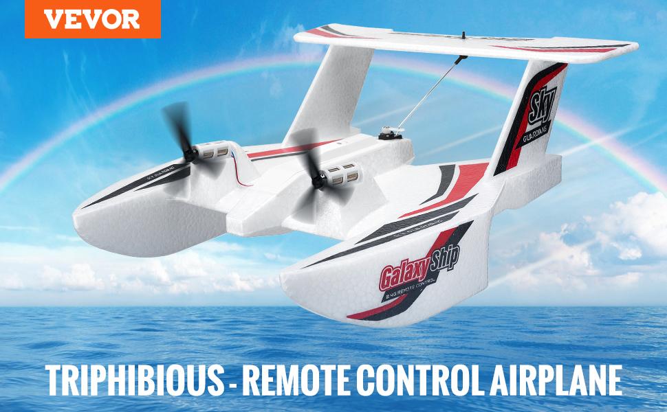 VEVOR RC Plane,  2.4GHZ 3 Channel Remote Control Airplane with 6-Axis Gyro Stabilizer, Ready to Fly Amphibious Aircraft Plane Toy with 2 Batteries, Easy to Fly RC Glider for Adults Kids Beginners Boys