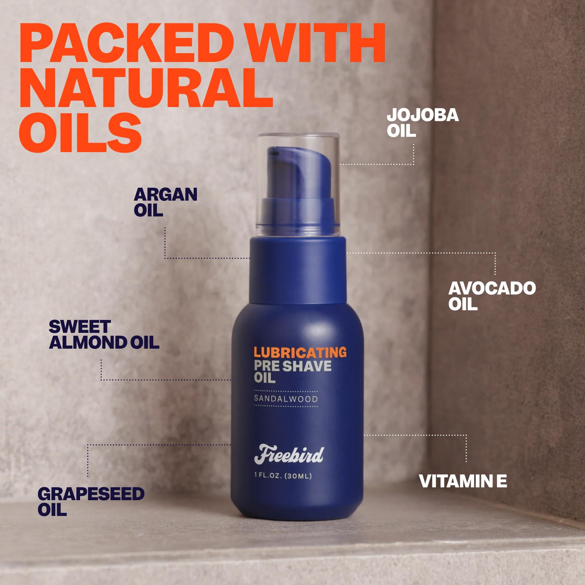 FREEBIRD Lubricating Pre-Shave Oil - 30ml Sandalwood Scented Formula for Smooth Shave Prep - Ideal for Sensitive Skin - Hydrating & Moisturizing Cleanser