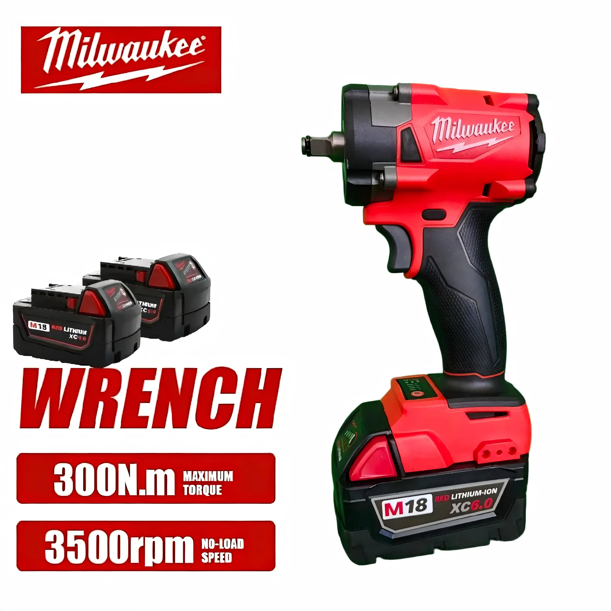 Milwaukee M18 Hardware Cordless High Torque Impact Wrench Cordless Combo Kit - 3/8" Drive, 300Nm Torque, 18V Battery-Compatible, 0-2300 RPM, Compact Body Fits Tight Repair Spots, With Battery Charger, For Auto Repair Mechanics