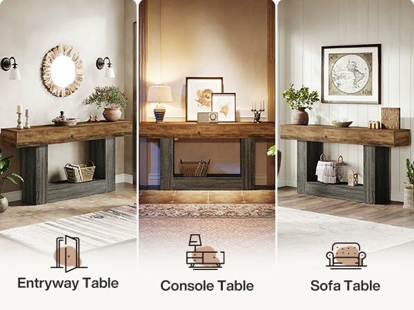 Tribesigns 63" Console Table, Farmhouse 2-Tier Entryway Table, Narrow Long Wood Sofa Table for Living Room, Hallway, Foyer