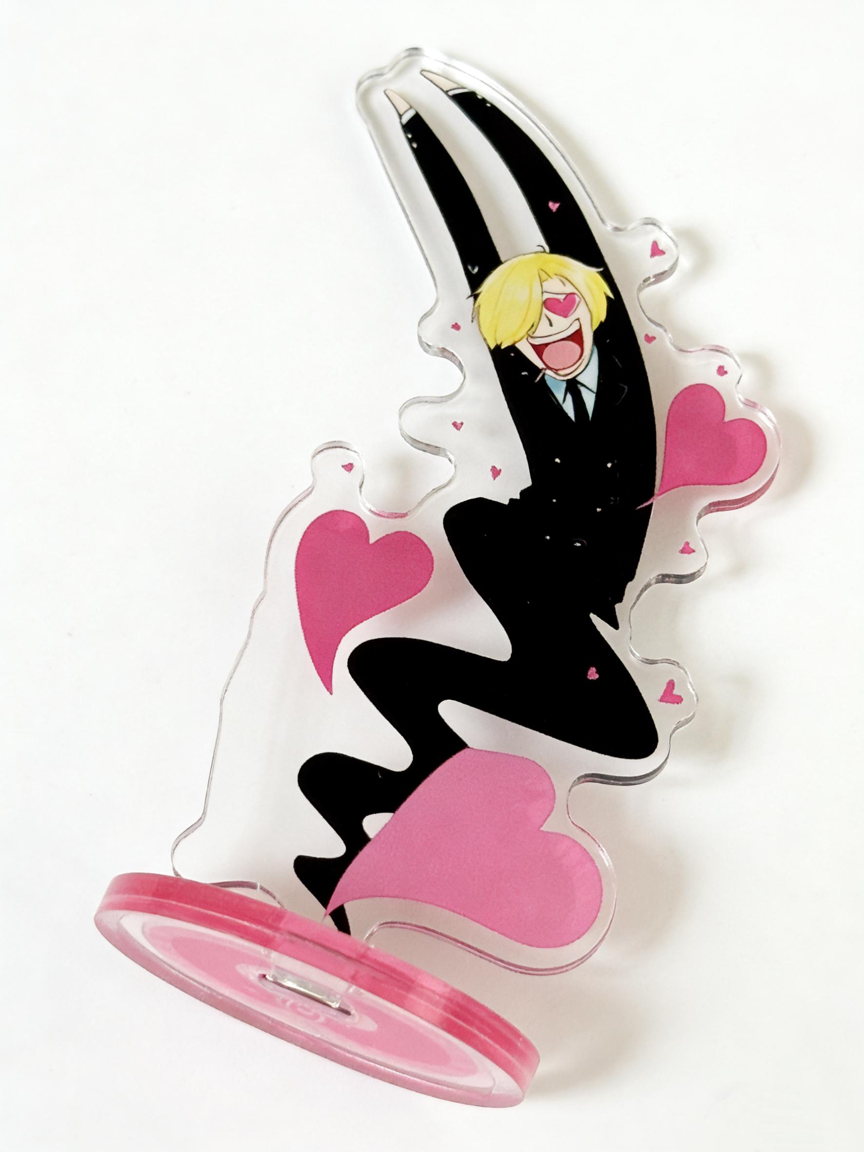 One Piece Sanji Rotating Acrylic Stand Figure, Funny Heart Eyes Design Anime Desktop Ornament, Cartoon Character Table Decor, Fans Collection Gift, Figurine