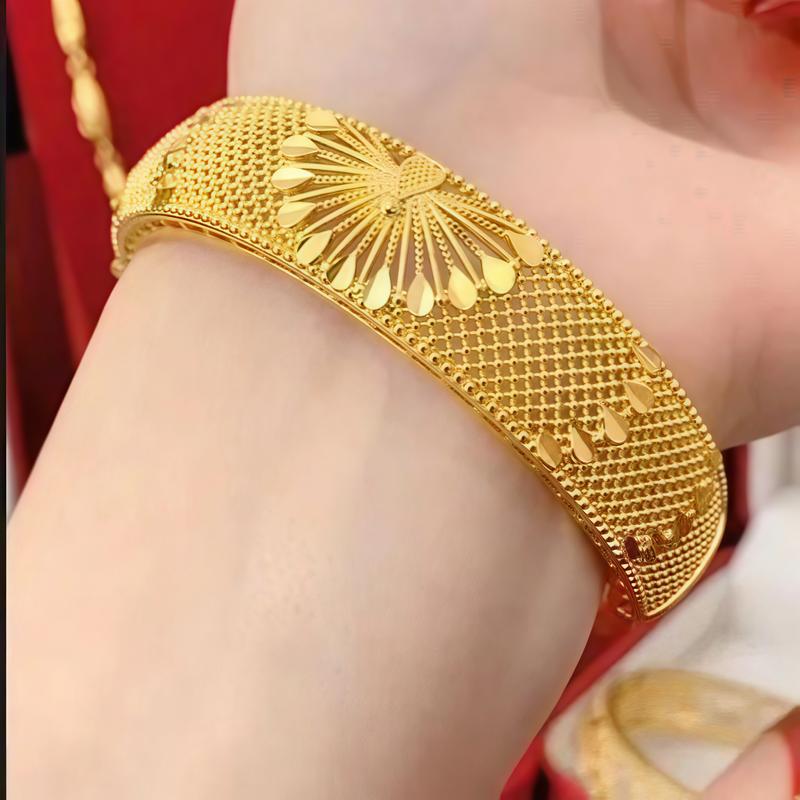 24K Elegant Gold Plated Open Bangle Bracelet Set,Classic Vintage Style,Jewellery Accessories,Perfect for Daily Wear,Special Occasions,All Season Fashion Jewelry bracelet stack bracelets for women,valentines gifts for gf