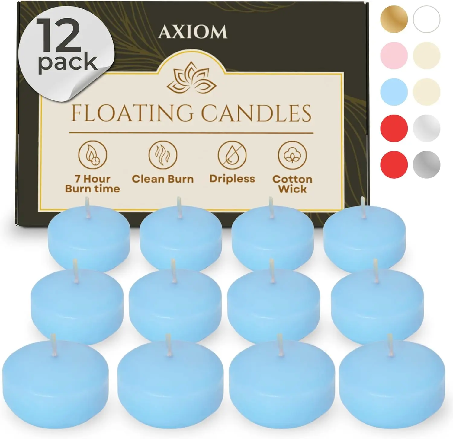 Axiom Floating Water Candles – 2 Inch Dripless – 12 Pack Baby Blue – Dripless Candle for Centerpieces & Decor Table Ornaments