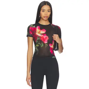 Alice + Olivia Tess Crew Neck Tee in Empress Bloom Black