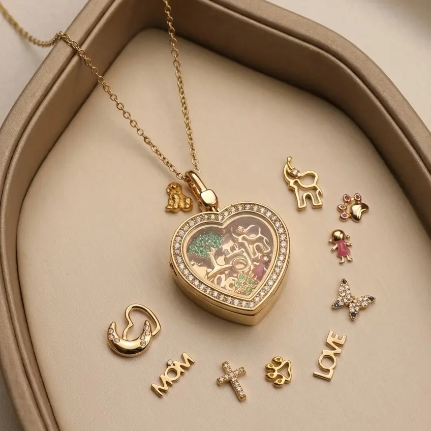 GIVE Whimsical Accessories 14K Nugget Necklace, Custom DIY Glass Locket Pendant with Personalized Charms, Romantic Soulmate Jewelry Anniversary Gift for Her campingessentials