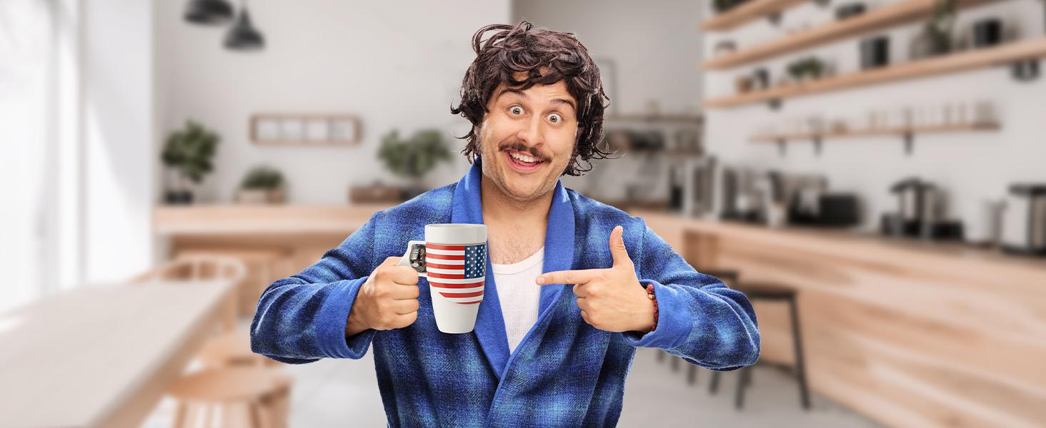 Pukomc Cool Revolver Ceramic Mug with Wooden Handle - 16 oz Drinkware Coffee Tea Water Cup Washable Tumbler Reuse Reusable Ergonomic Design Durable Ceramic Material Rotatable Handle for Stress Relief